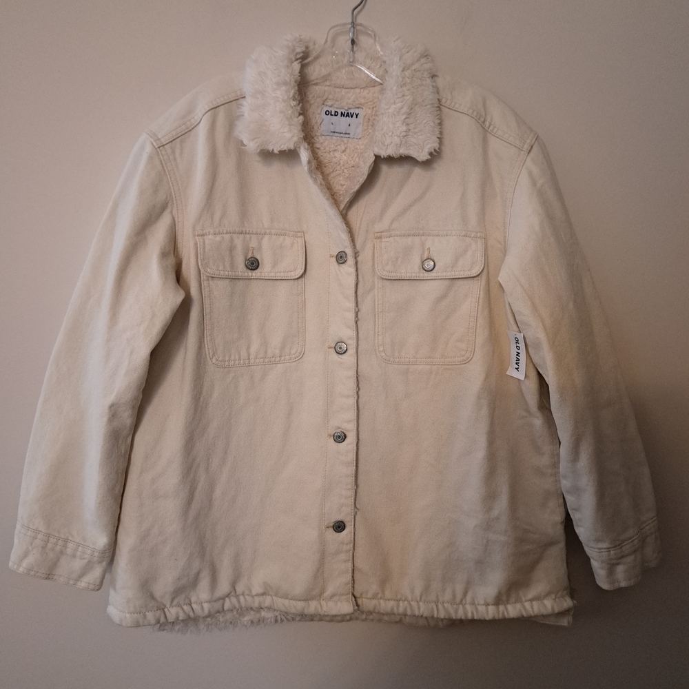 Old Navy Beige Jacket with Faux Fur Trim